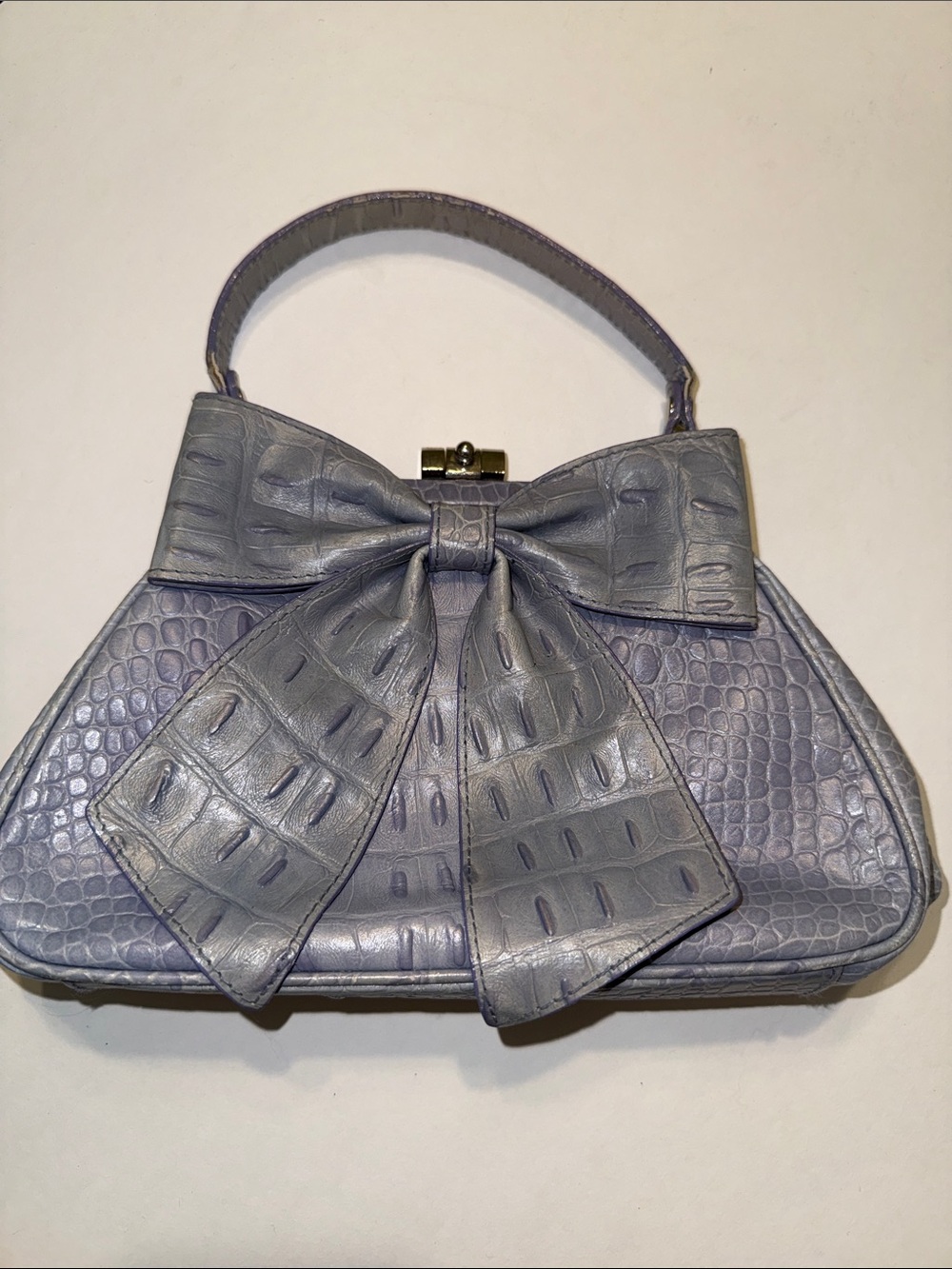 Isabella Fiore Lavender Croc-Embossed Bow Top-Handle Clutch
